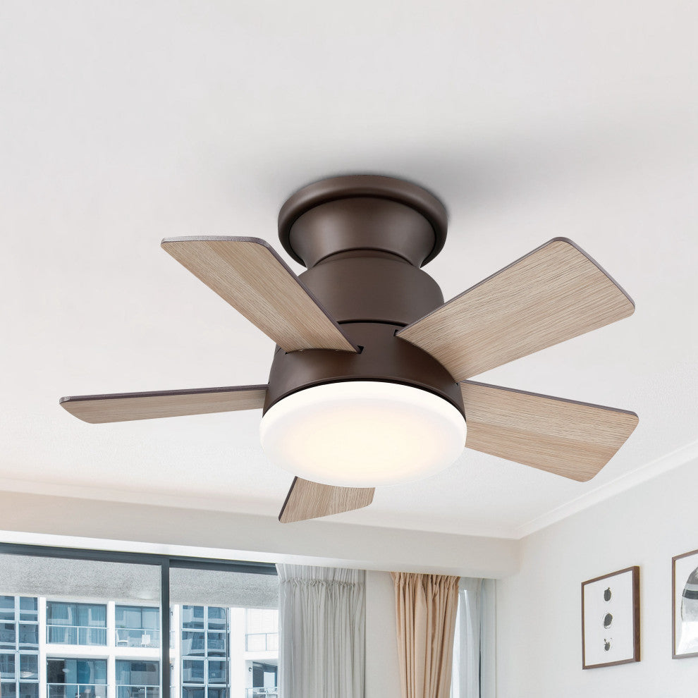 24 in Dimmable Flush Mounted Ceiling fan With 5 Blades and Remote, Bronze