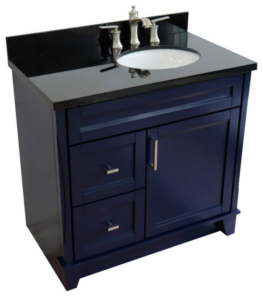 37" Single Sink Vanity, Blue Finish With Black Galaxy Granite