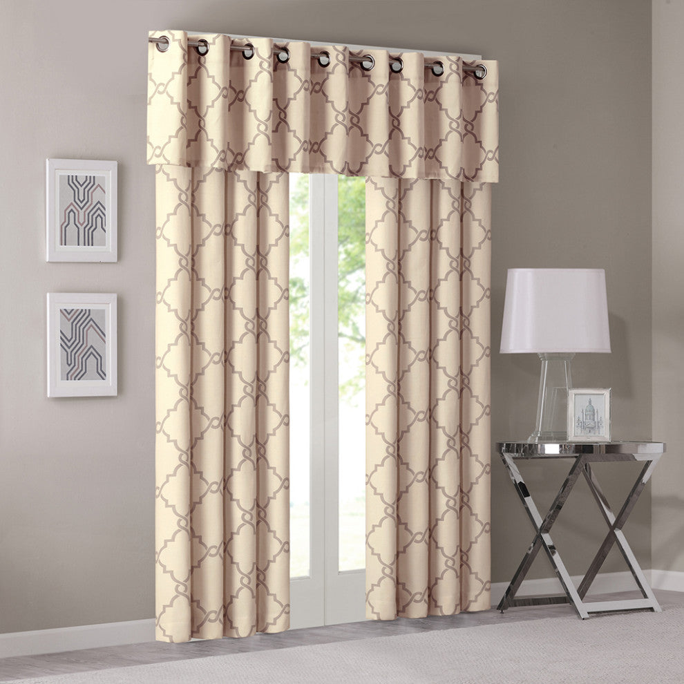 Madison Park Saratoga Fretwork Print Grommet Top Window Valance, Beige