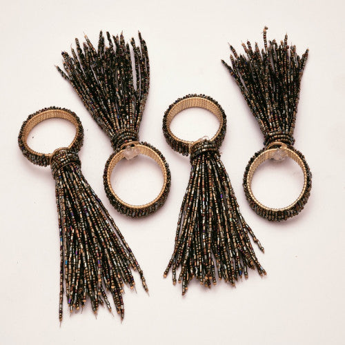 Set of 4 Brown Beaded Spray Napkin Rings