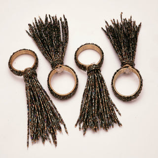 Set of 4 Brown Beaded Spray Napkin Rings