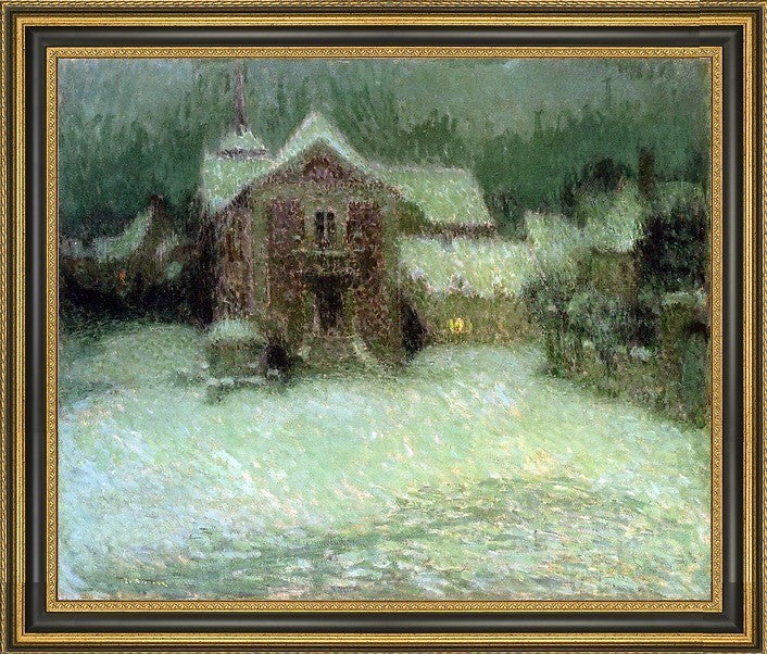 Henri Le Sidaner Plaza Under Snow- Gerberoy Framed Premium Canvas Print, 16"x20"