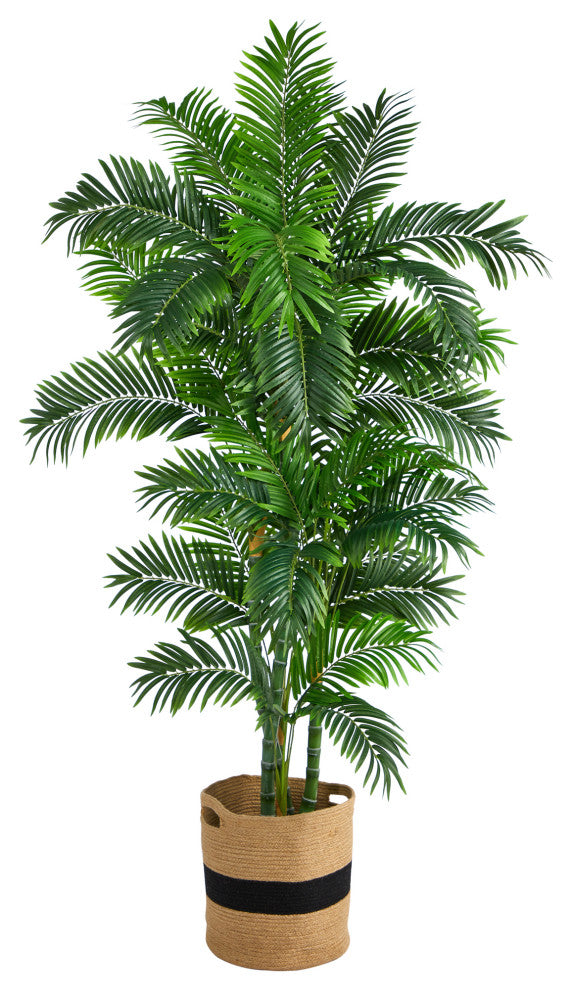 6' Curvy Parlor Artificial Palm Tree, Handmade Natural Cotton Planter