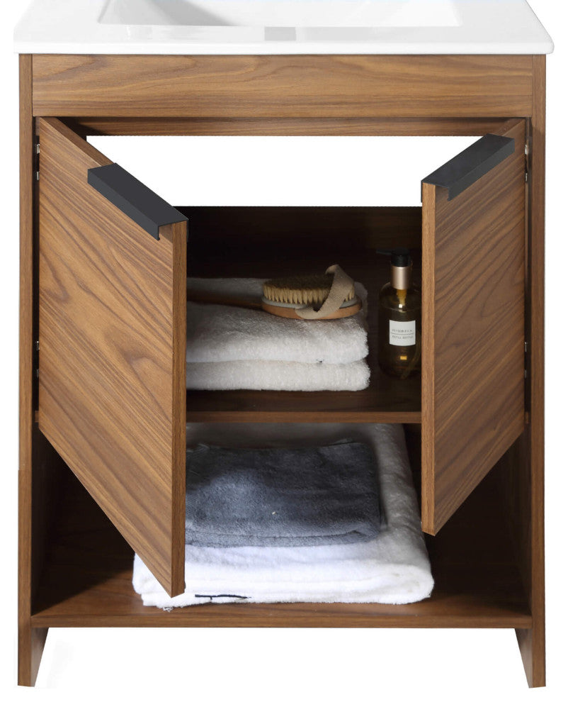 Phoenix Bath Vanity With Ceramic Sink - Full Assembly Required, Walnut, 24 Inch
