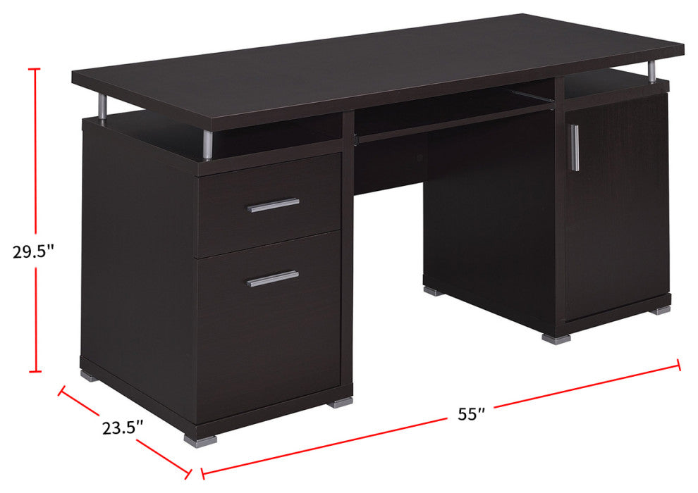 Computer Desk with 2 Drawers and Cabinet, Cappuccino