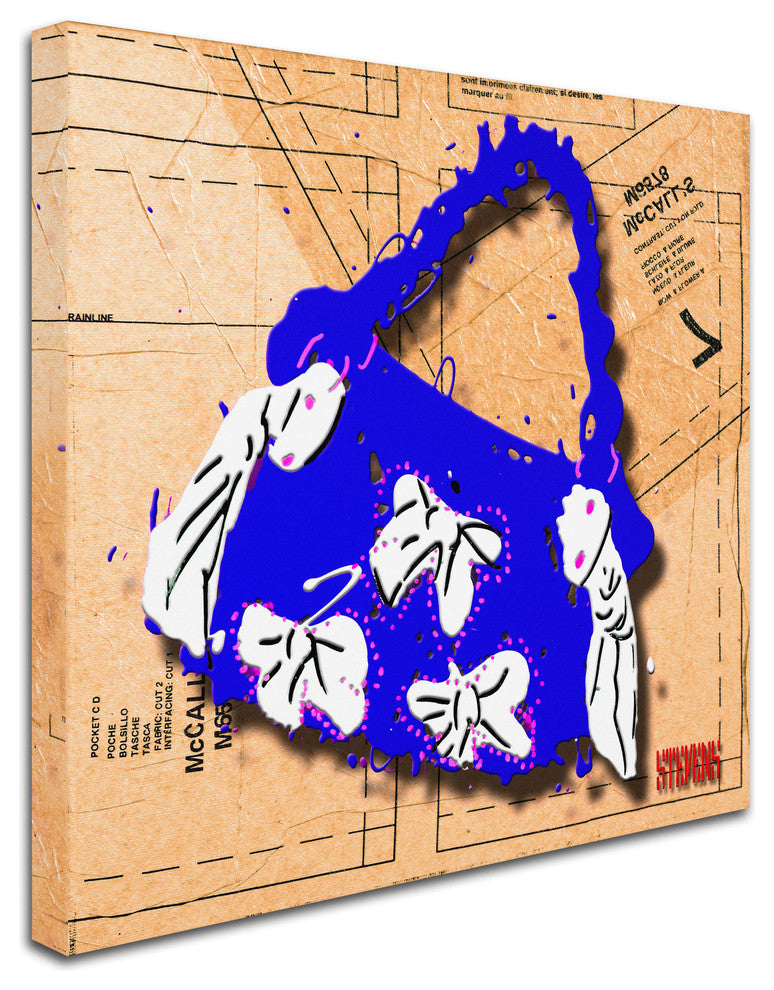 'Bow Purse White on Blue' Canvas Art by Roderick Stevens