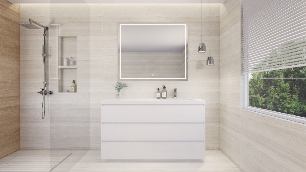 Alston 60" Free Standing Modern Vanity, High Gloss White, Glossy White Top