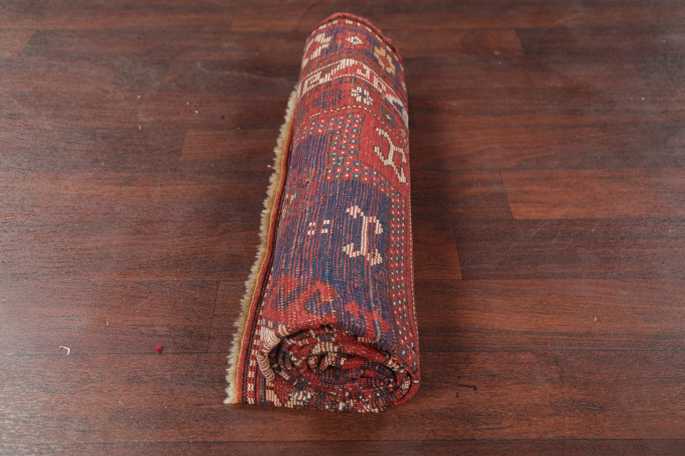 Consigned, Hand-Knotted Antique Oriental Traditional Russian Area Rug, Blue, 4x7