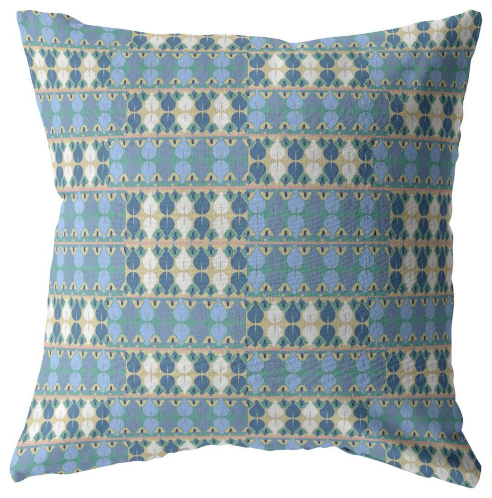 16" Blue Cream Spades Zippered Suede Throw Pillow