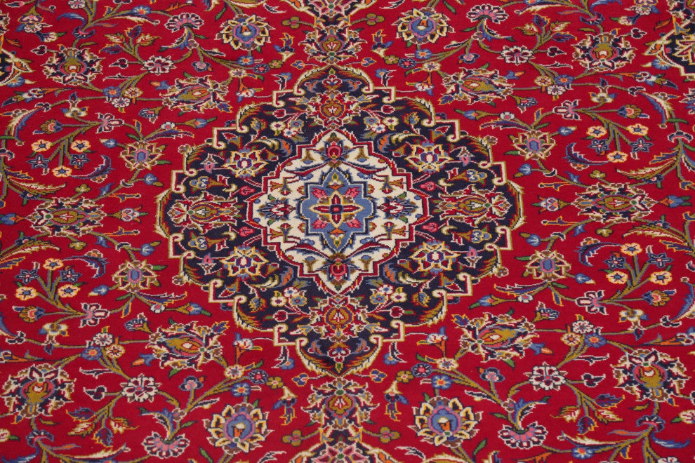 Consigned, Kashan Hand-Knotted Oriental Traditional Persian Area Rug, Red, 8x12