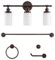 3-Light Classic Vanity, Frosted Glass Shades, Bathroom Accessory Set, 5-Piece
