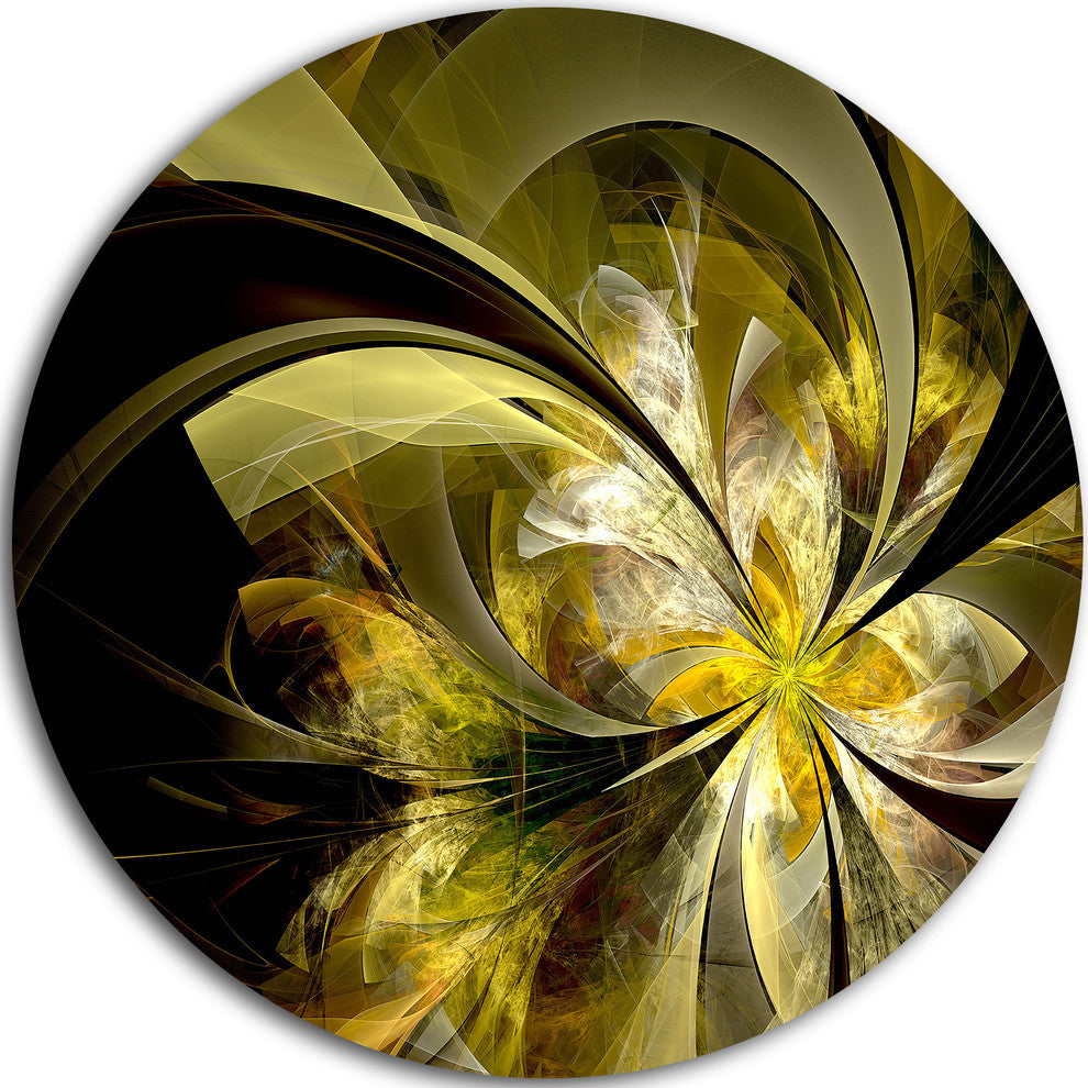 Bright Golden Fractal Flower Design, Floral Disc Metal Wall Art, 23"
