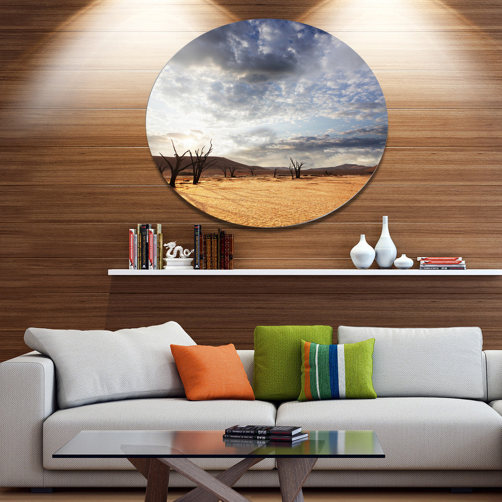 Namib Desert Under Cloudy Sky, Landscape Disc Metal Wall Art, 11"