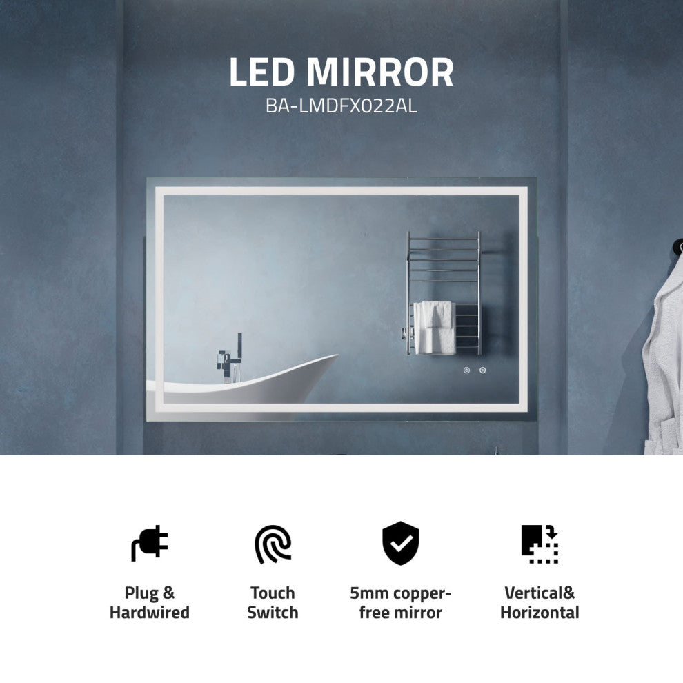 ANZZI 30" x 48" Frameless LED Front/Back Light Bathroom Mirror WithDefogger