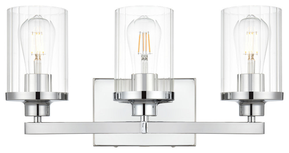 3 Light Chrome And Clear Bath Sconce