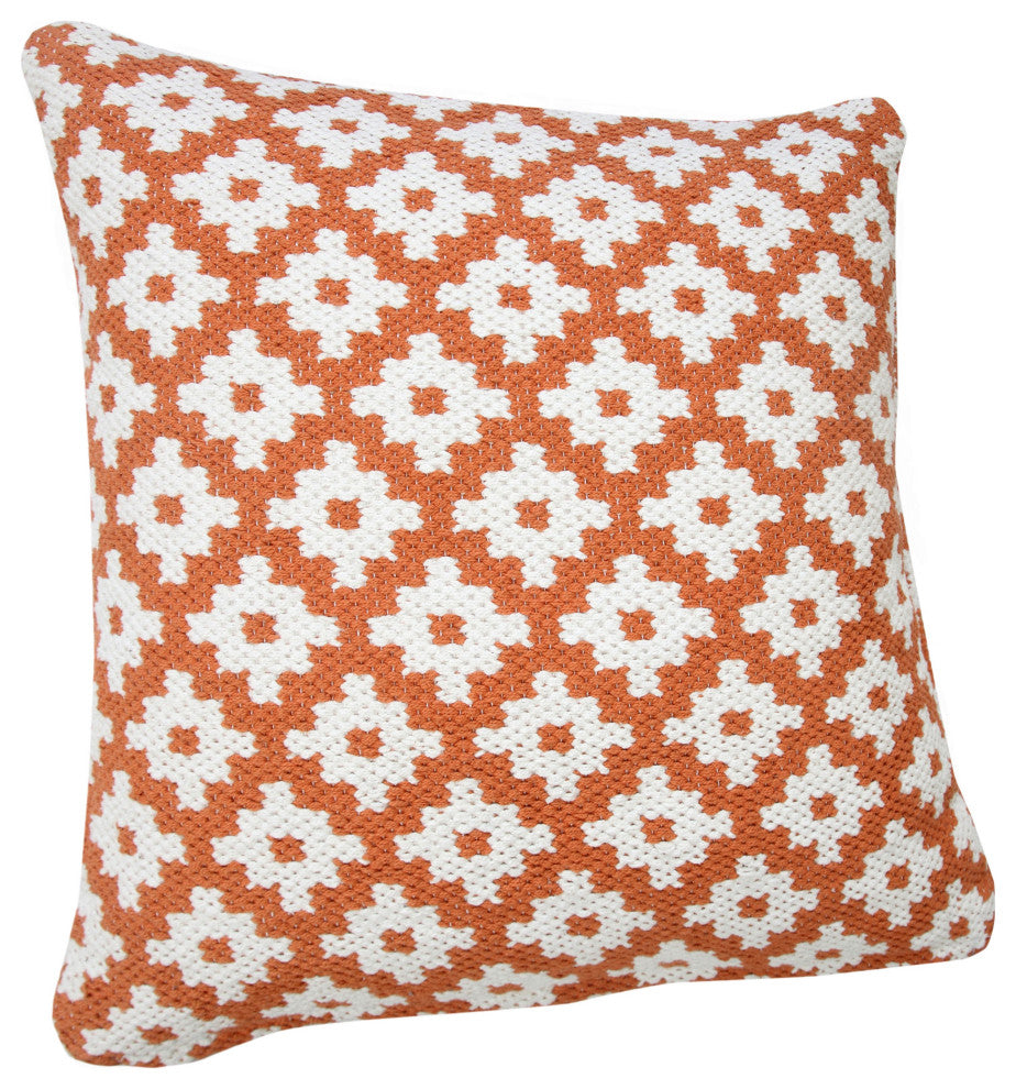 Ox Bay Machine-Made Orange/White Diamond Cotton Blend Pillow Cover, 20"x20"