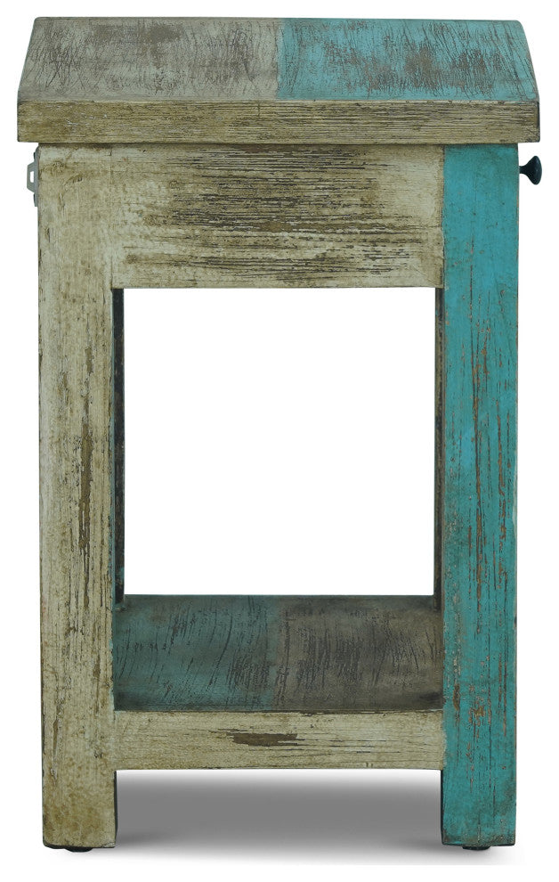 Tracey Boho Handmade Distressed Mango Wood Large Side Table, Multicolored