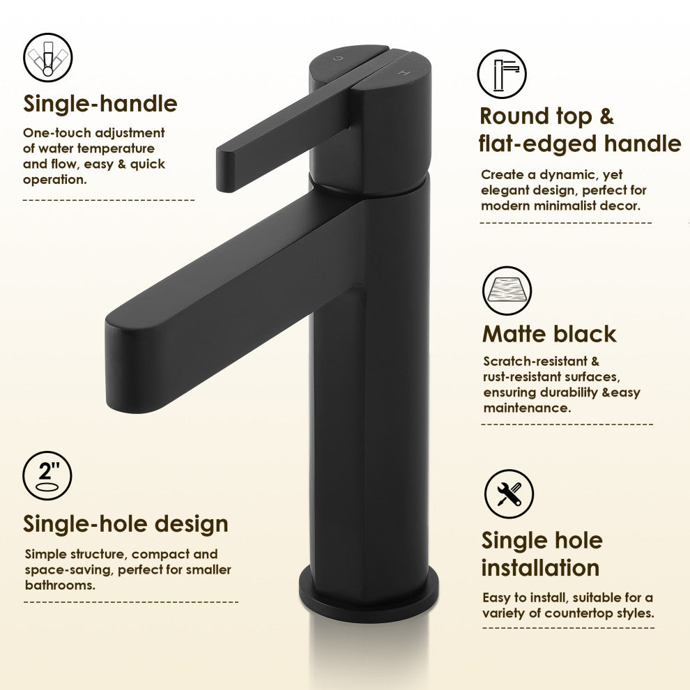 Stila Single Hole Single-Handle Bathroom Faucet, Matte Black