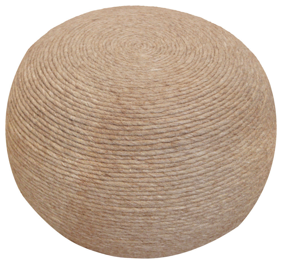 Ellie Round Pouf in Beige Wool With Polyester Filling