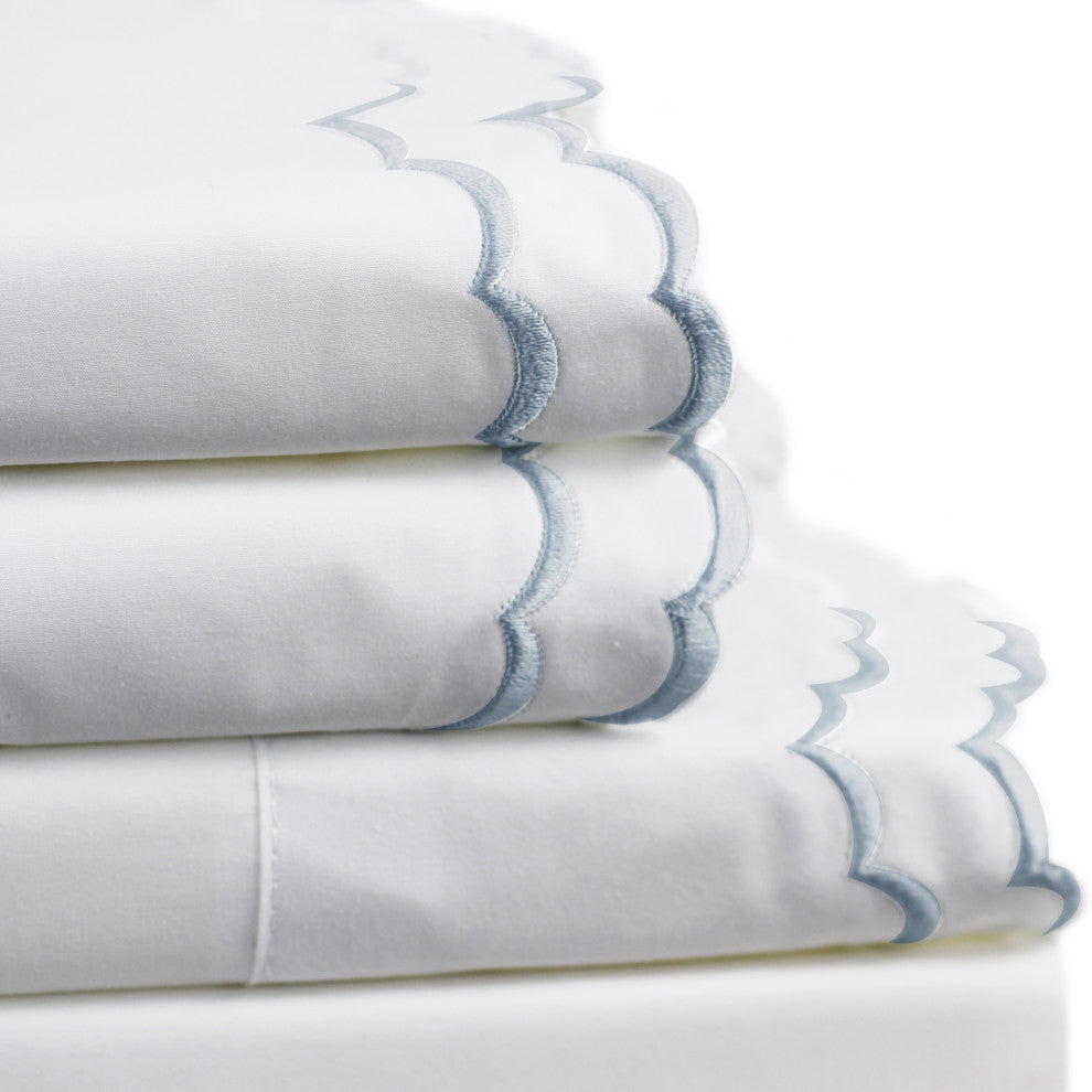 Cotton Percale Scallop Embroidery Sheet Set, King