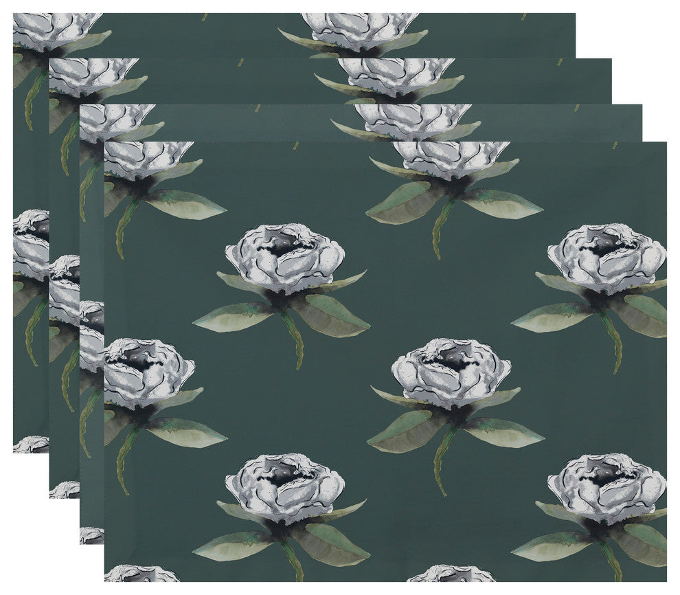 Floral Bunch 18"x14" Green Floral Print Placemat, Set of 4