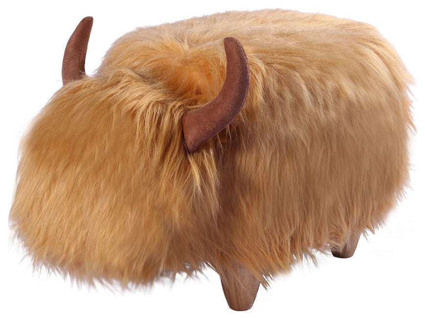 Brown Fur Cow Animal Ottoman, Storage for Living Room