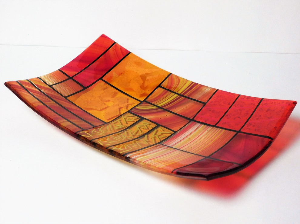 Decorative Fused Glass Plate "A Gentle Color Mix", Orange