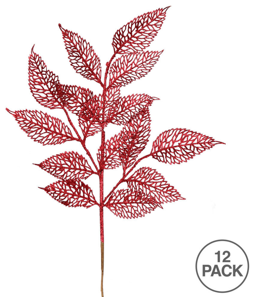 Vickerman L190505 22" Burgundy Glitter Bay Leaf Lace Artificial Christmas Spray