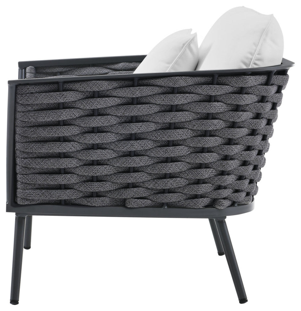 Lounge Sectional Sofa Chair Set, White, Aluminum, Modern, Outdoor Hospitality