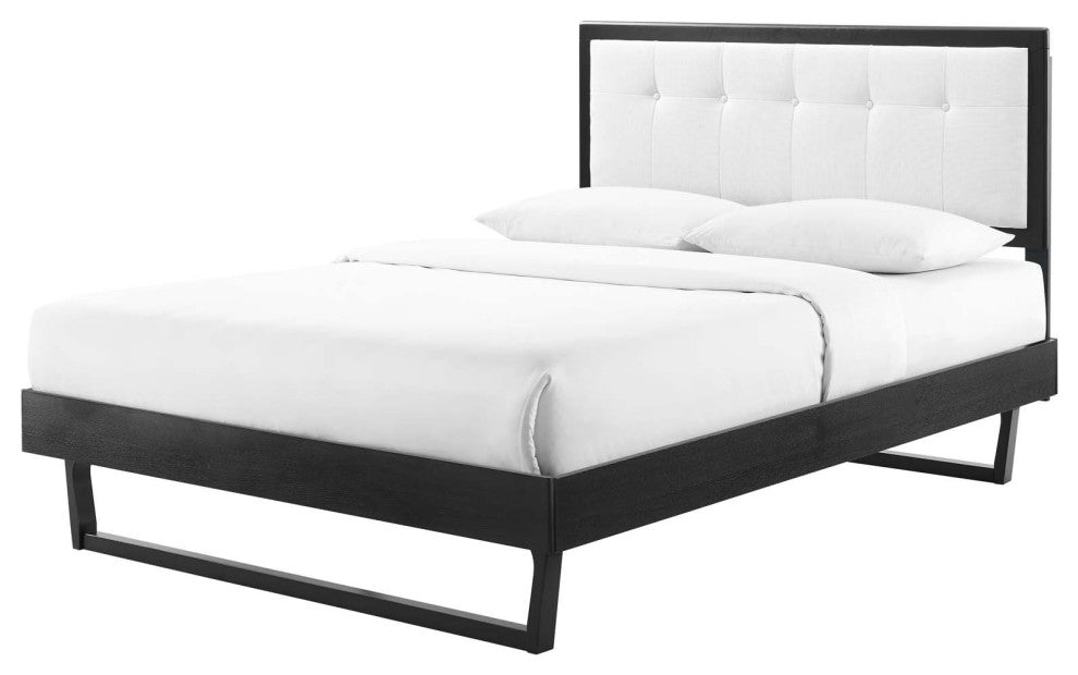 Platform Bed Frame, King Size, Wood, Black White, Modern Mid-Century, Bedroom