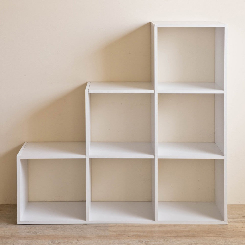 Graduated Step White 6 Cube Shelving Unit
