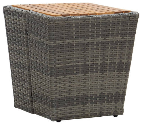 vidaXL Tea Table Patio End Table with Glass Top Coffee Table PE Rattan Gray