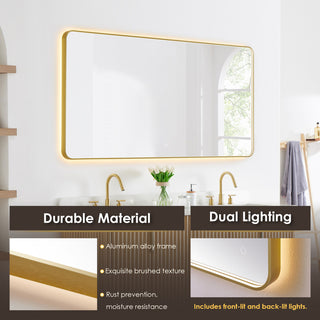 Dazzle Rectangular Bathroom/Vanity LED Lighted Wall Mirror, Brushed Gold, 72"