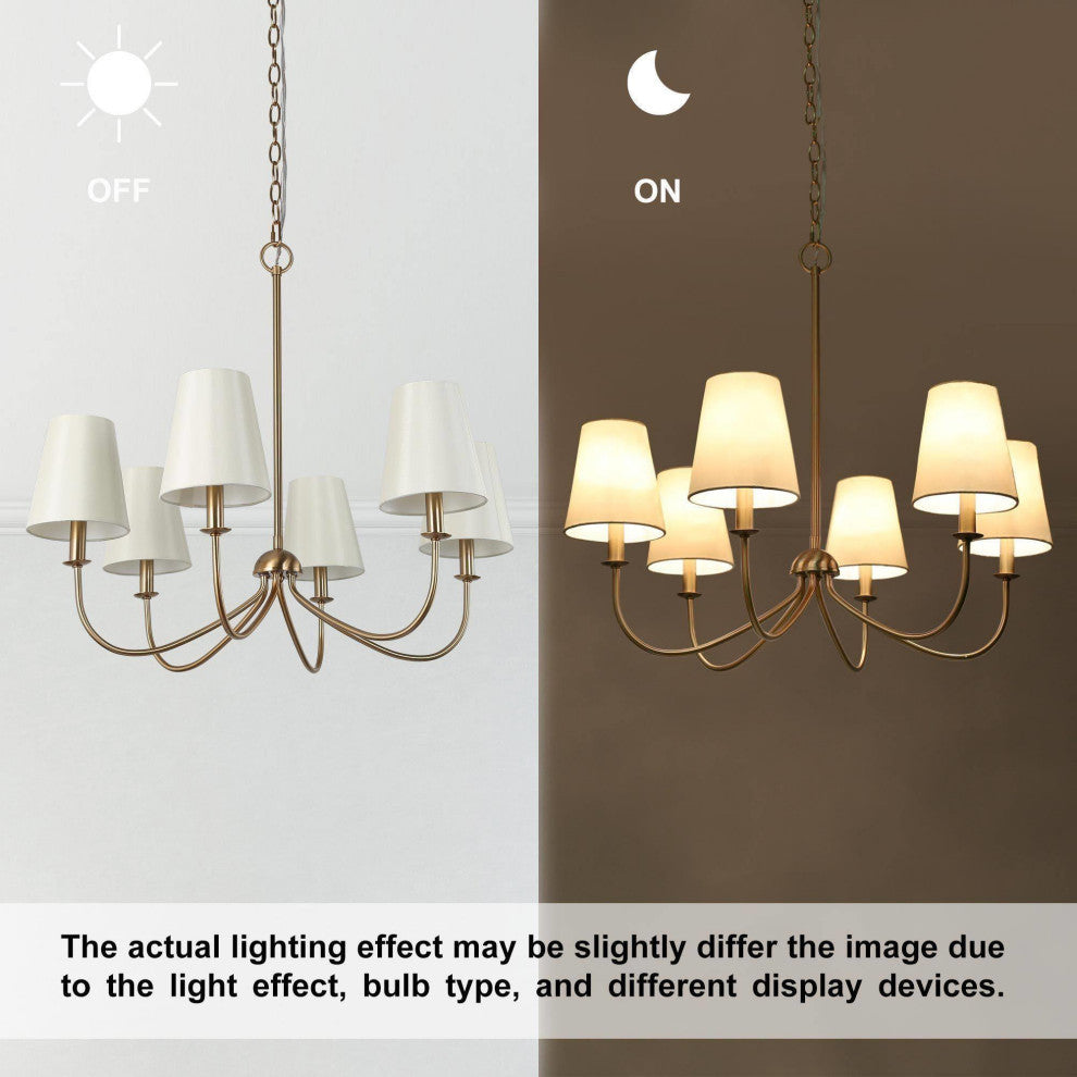 LNC 6-Lights Modern Polished White Candle Fabric Gold Chandelier