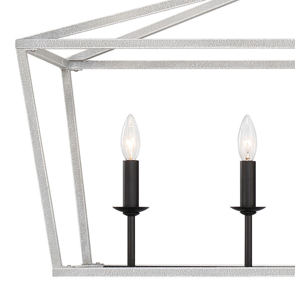 6 Light Kitchen Island Linear Pendant Chandelier, Crackle White+classic Black