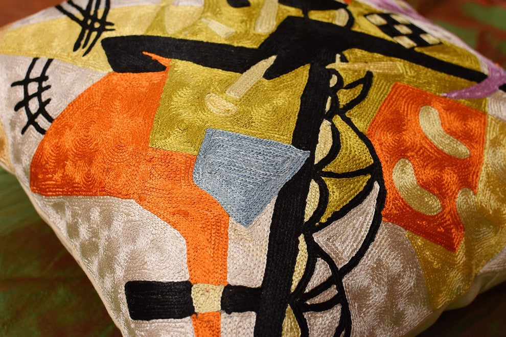 Kandinsky On White III Decorative Pillow Cover Handembroidered Art Silk 18x18"