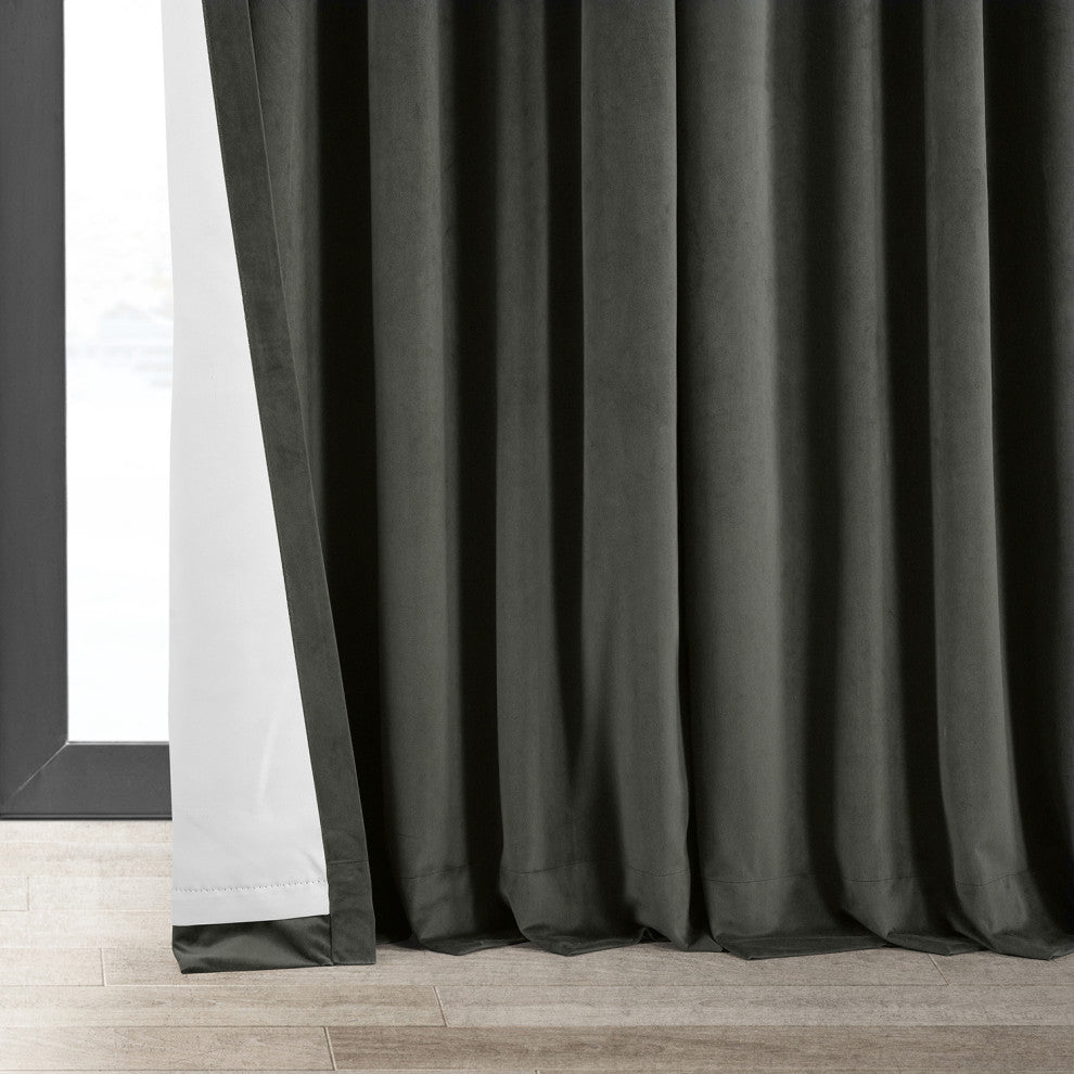 Extra Wide Blackout Velvet Curtain Single Panel, Gunmetal Gray, 100"x96"