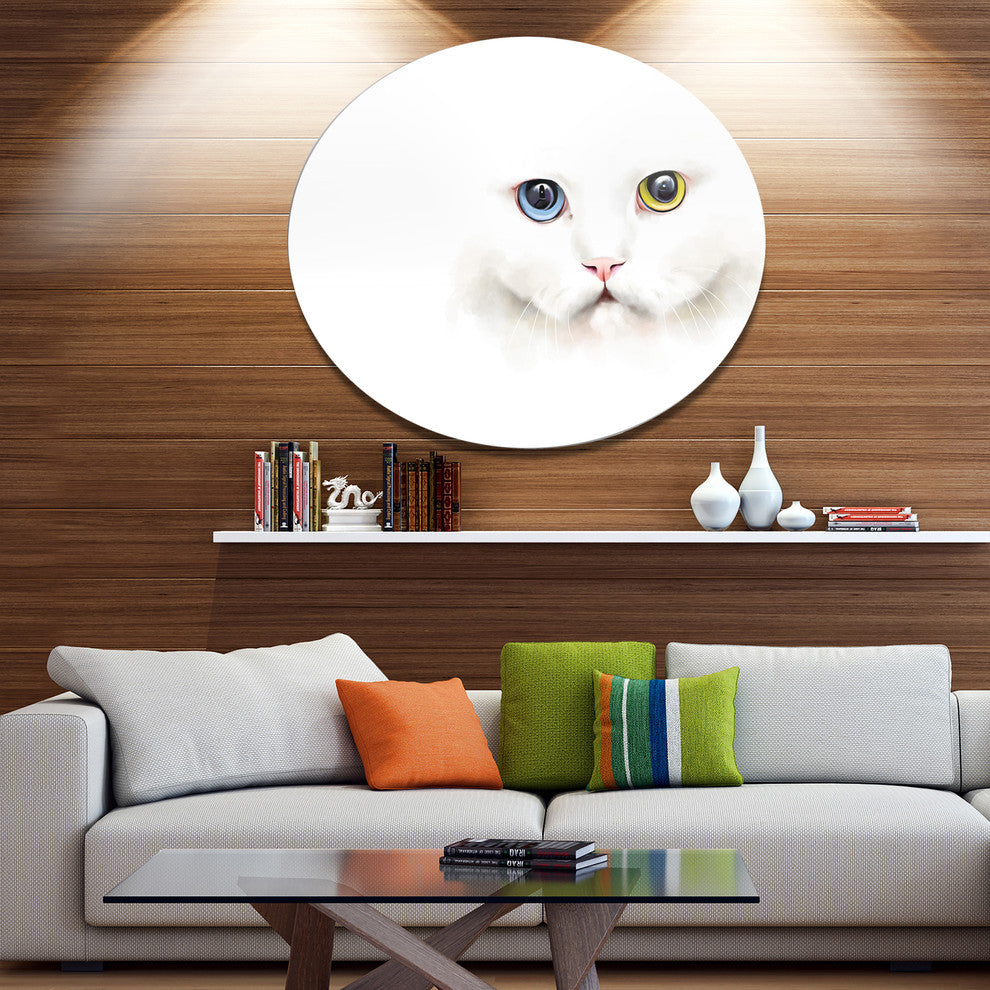 Portrait Of Cute White Kitten, Animal Round Wall Art, 23"