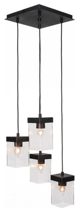 Nouvelle 4-Light Cord Cluster Pendalier, Espresso/Square Clear Bubble