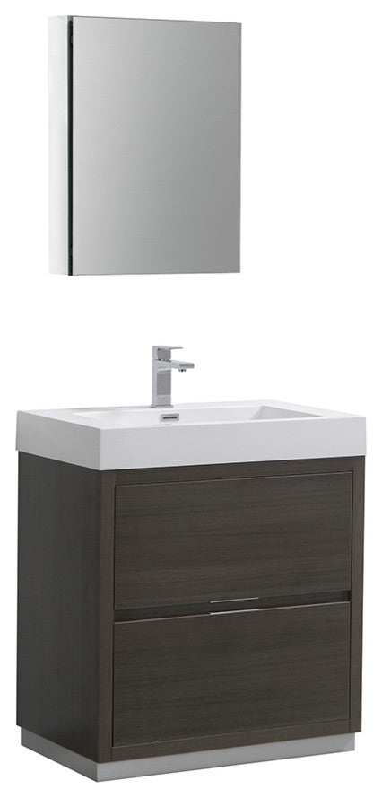 Valencia 30" Gray Oak Free Standing Vanity Set, Cabinet, Faucet FFT9151BN