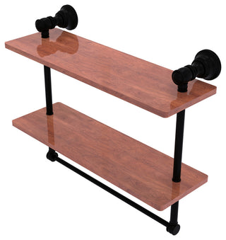 Carolina 16" Double Wood Shelf and Towel Bar, Matte Black