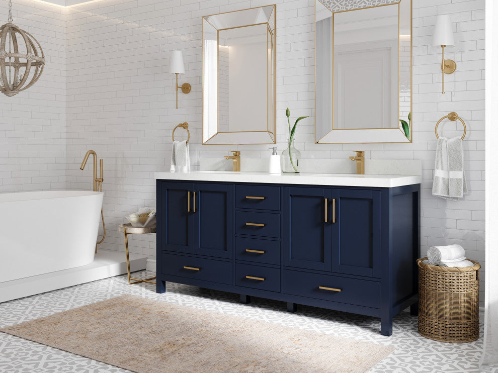 Malibu 72 Double Sink Bath Vanity in Navy Blue 2" Piatra Gray