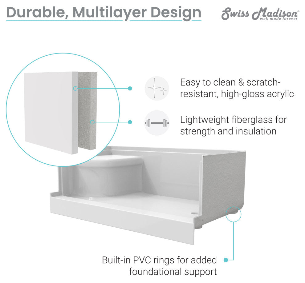 Aquatique 60"x32" Single Threshold Shower Base, White