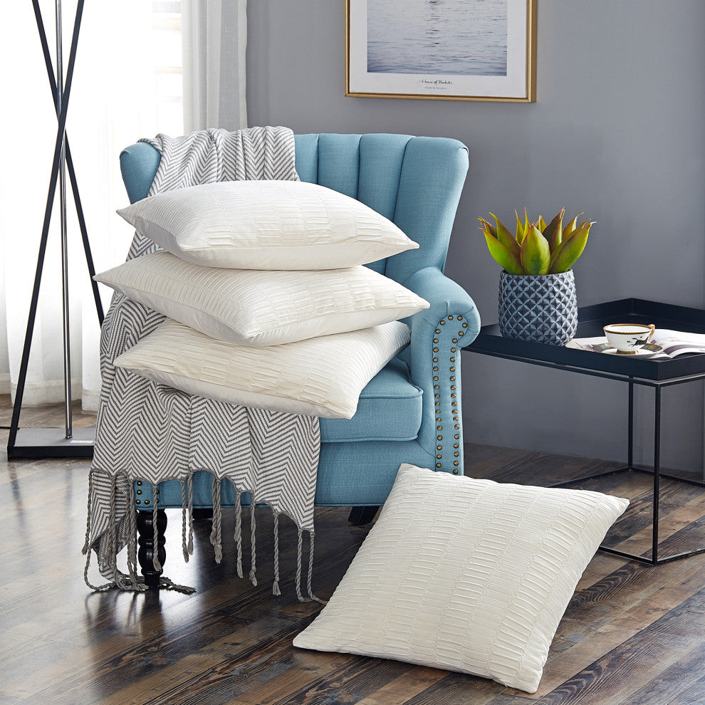 Pleated Velvet Pillow Cover 4 Piece Set, Gardenia, 20" X 20"