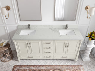 Aberdeen 72" Double Sink Bath Vanity, Alabaster 2" Calacatta Nuvo