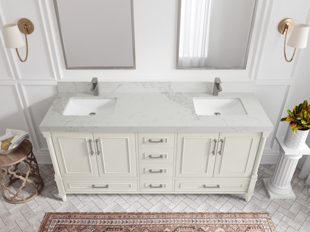 Aberdeen 72" Double Sink Bath Vanity, Alabaster 2" Calacatta Nuvo