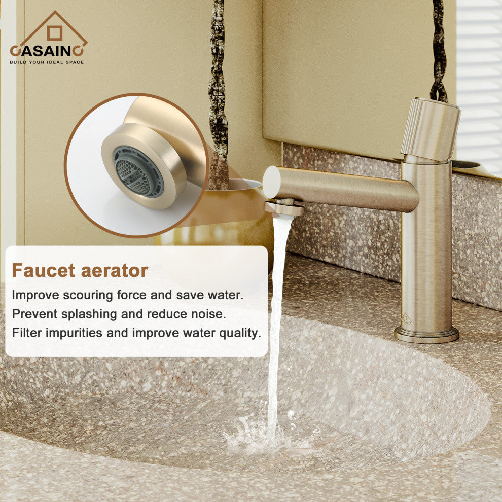 Brushed Champagne Gold Single Handle Sink Faucet with Pop-Up Drain