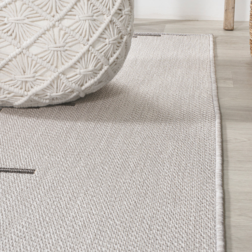 Vinales Diamond Stripe Indoor/Outdoor Area Rug, Light Gray/Black, 2x8