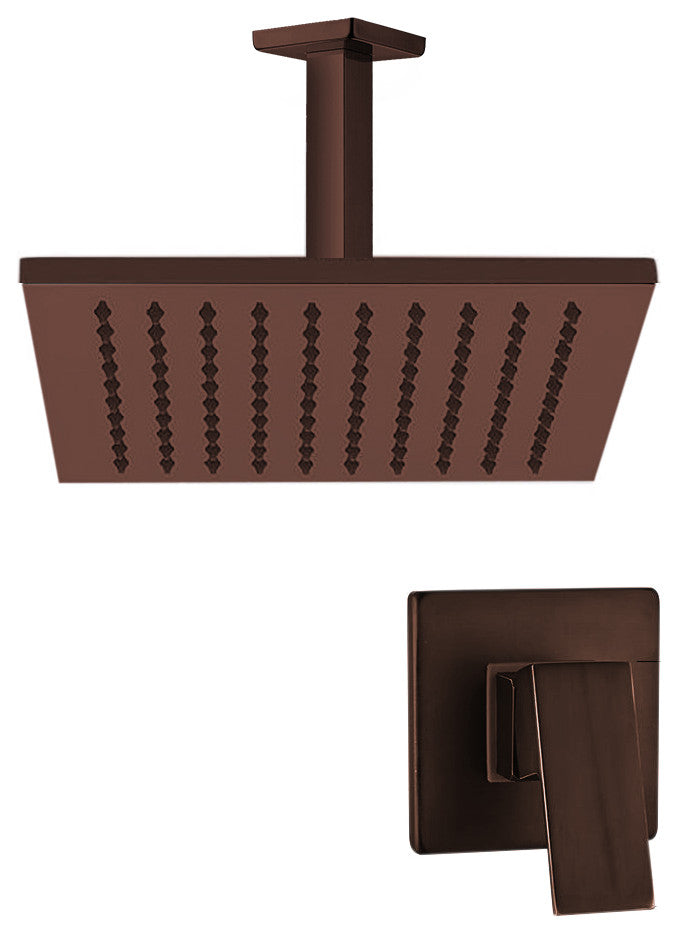 Fontana Bronze Square LED Rain Shower Head With Mixing Valve Controller, 16"