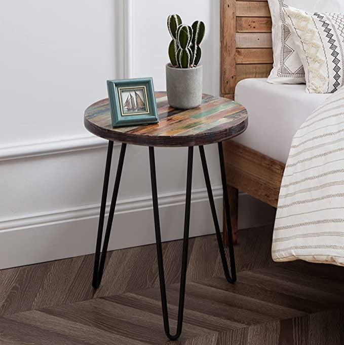 Reclaimed Wood End Table, Green, 18" X 18" X 20"